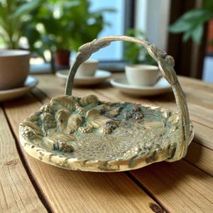 Art Nouveau Gilded Bronze Raspberry Basket: Antique French Candy Dish