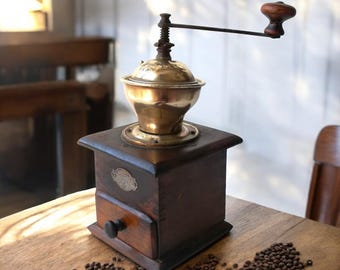 大型13インチコーヒーグラインダー | 19世紀ドイツ製コーヒーミル | 木 