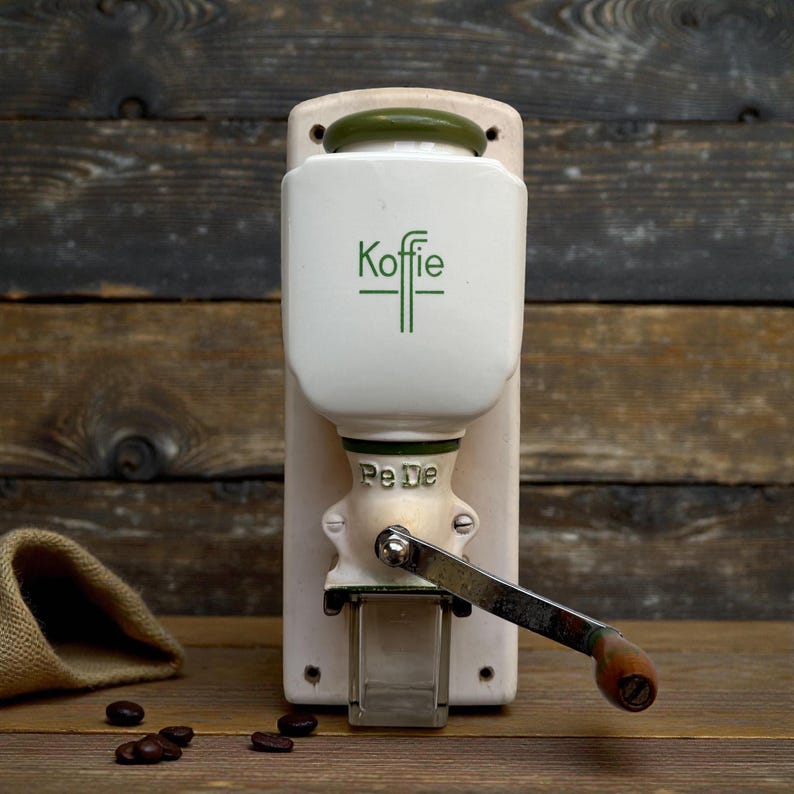 Vintage Pede Wall Coffee Grinder — 1950s Ceramic & Wood Mill | Fully ...