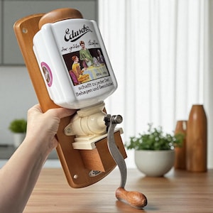 Vintage Eduscho Coffee Grinder: German Wall-Mounted Mill, Ceramic & Wood
