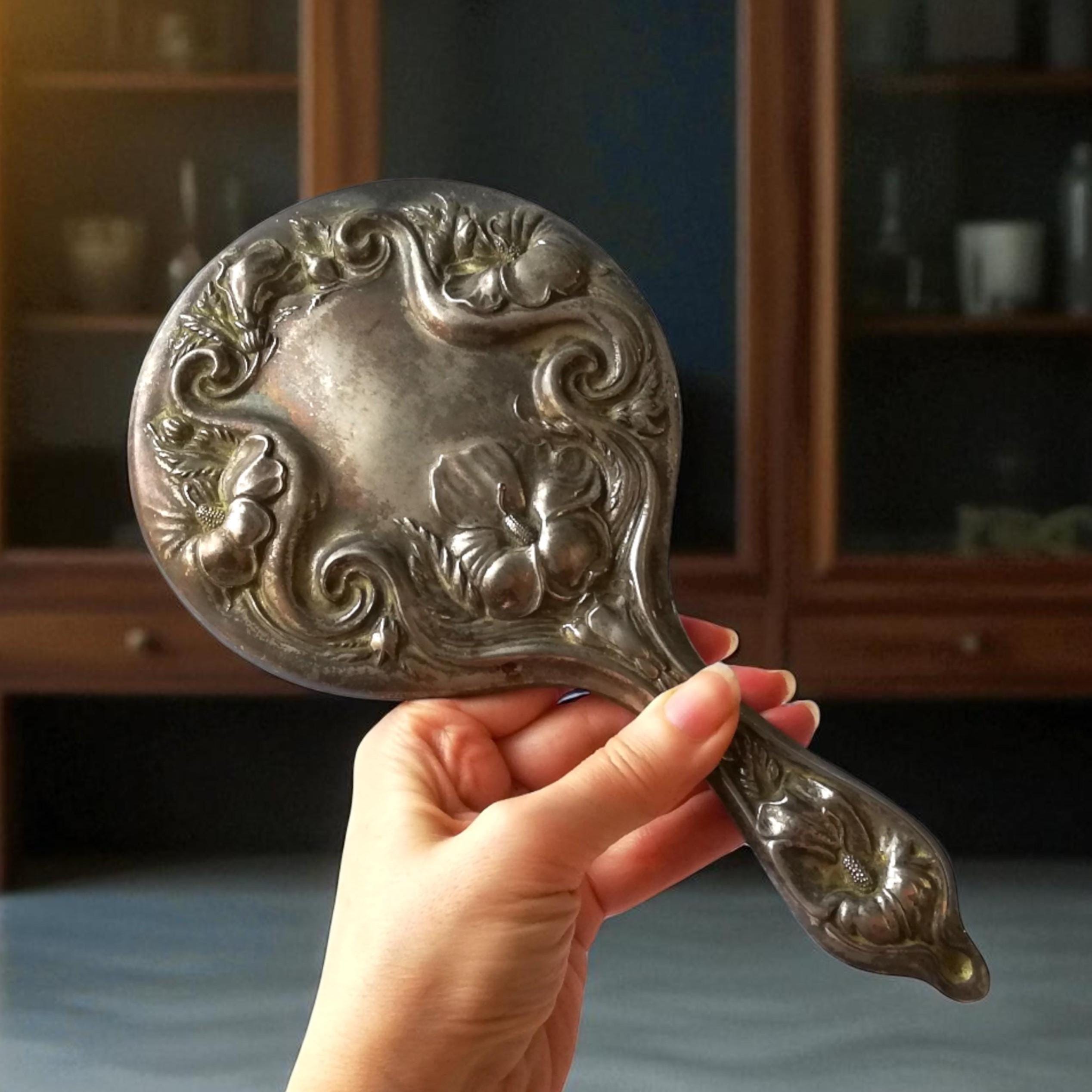 Antique silver plated hand mirror - Etsy 日本