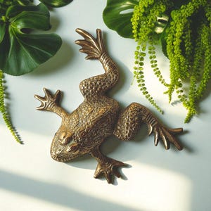 Vintage Solid Brass Frog Figurine – Brass Toad Statue – Whimsical Home Decor – Garden Shelf Accent – Animal Paperweight – Plant Shelf Decor