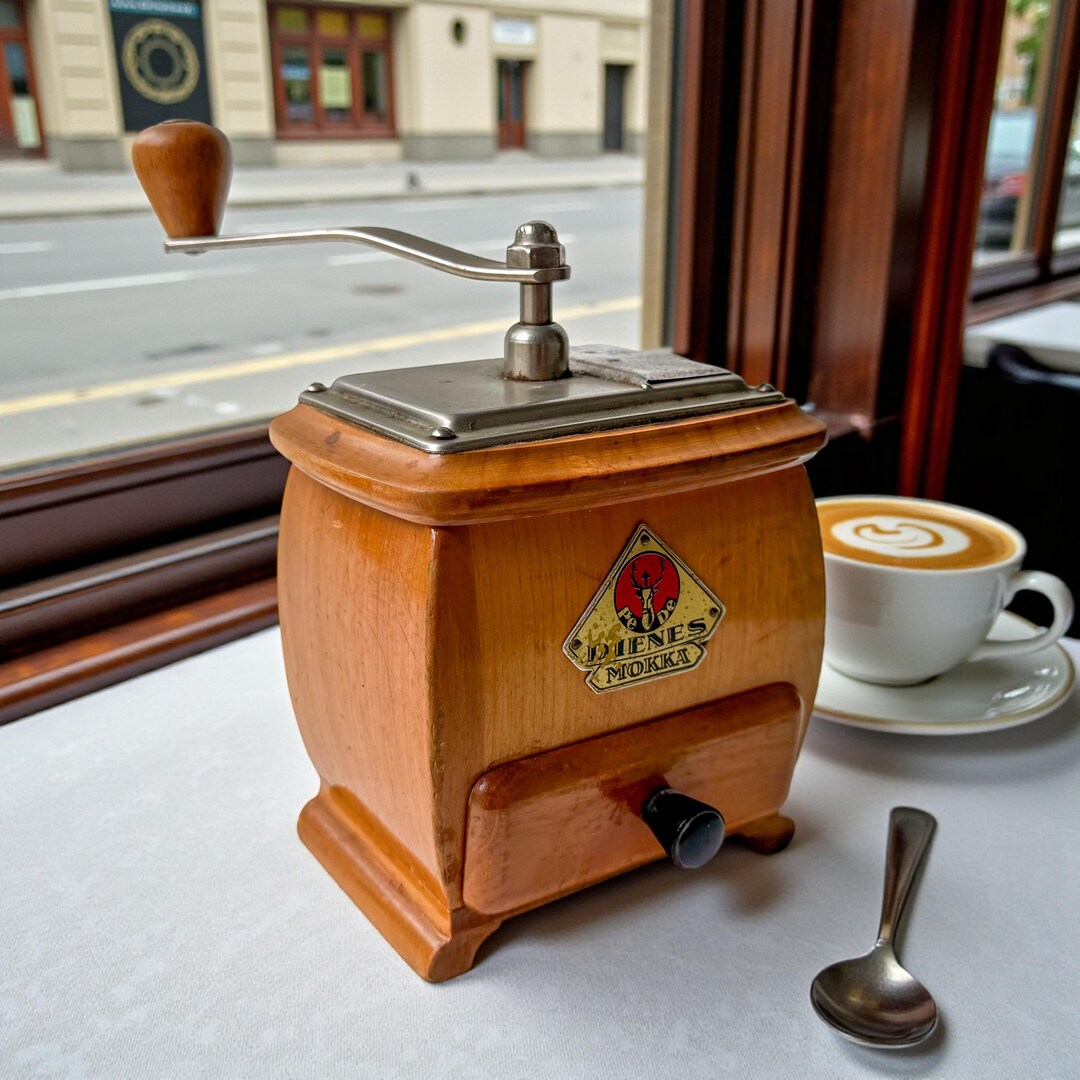 Rare Vintage Pede Dienes Mokka Coffee Grinder | Wooden Hand Crank Mill ...