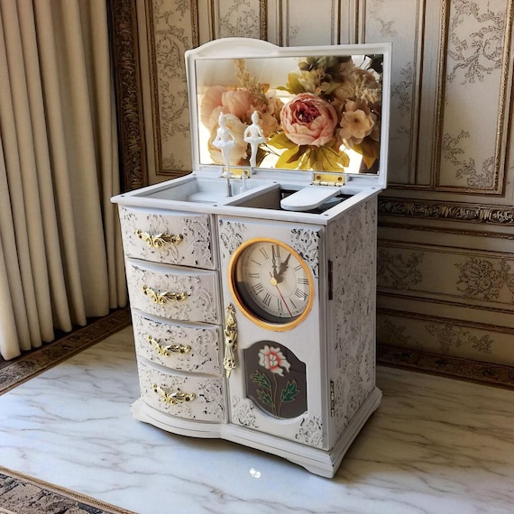 ヴィンテージ　アンティーク調　ハンドメイド　キャビネット　ジュエリーBOX Vintage Shabby Chic Musical Jewelry Box: Dancing Ballerina - Etsy