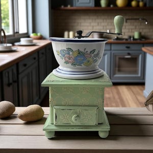 Restored German Coffee Grinder: Shabby Chic Ceramic Floral Mill
