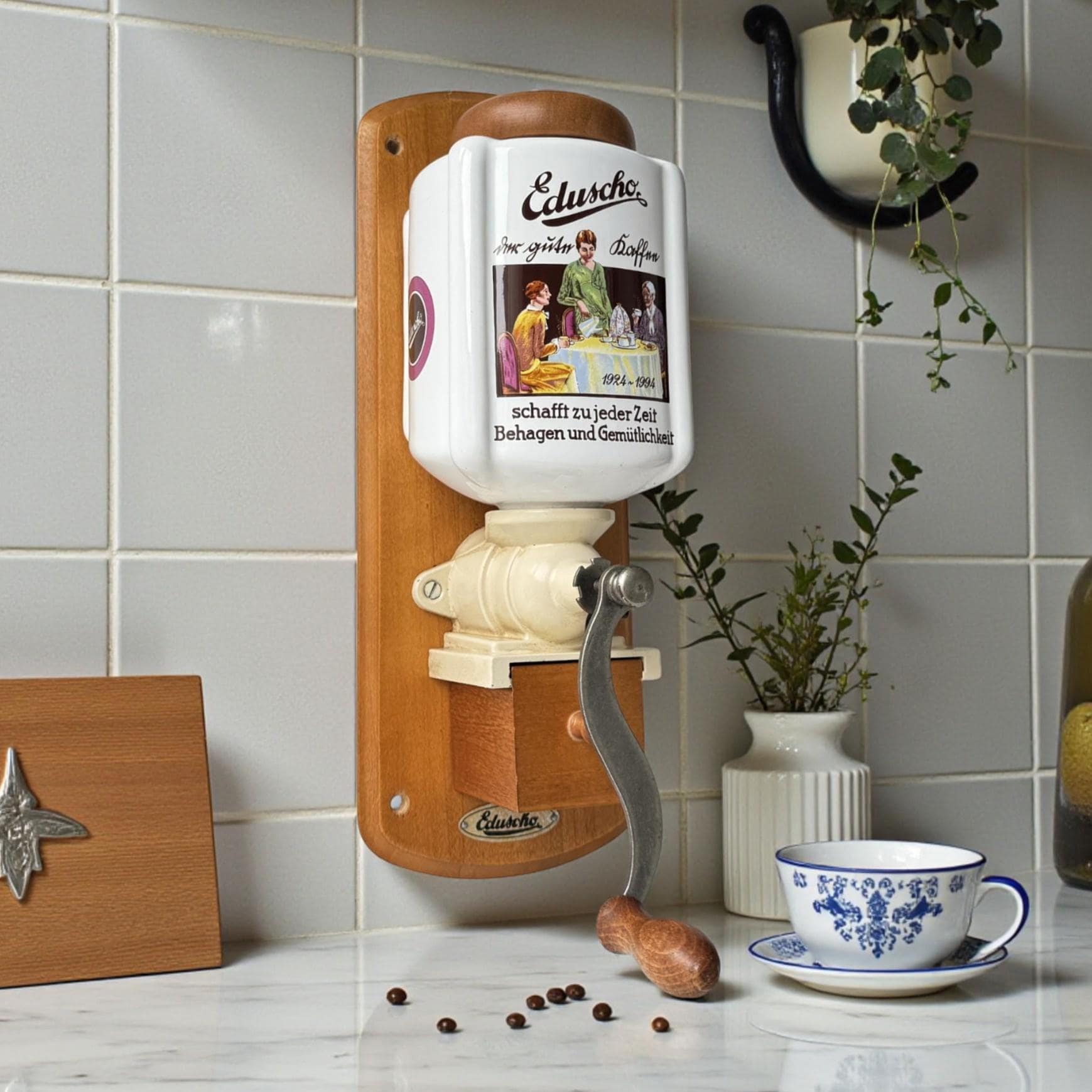Vintage Eduscho Coffee Grinder: German Wall-mounted Mill, Ceramic 