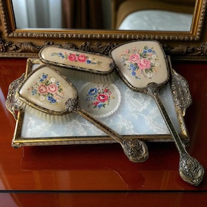 Vintage Brass Lady Toiletry Set: 1950s Vanity Collectible - England
