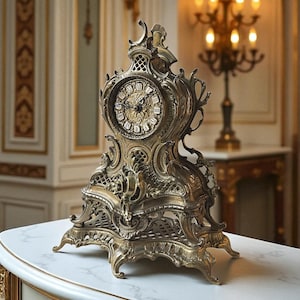 Vintage Louis XV Gilt Bronze Mantel Clock: Rococo Style, Quartz Movement