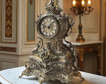 Vintage Louis XV Gilt Bronze Mantel Clock: Rococo Style, Quartz