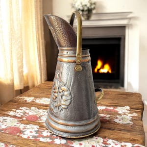Vintage Solid Copper Umbrella Stand with Brass Handle • Embossed Copper Umbrella Holder • Mid Century Entryway Fireplace Decor