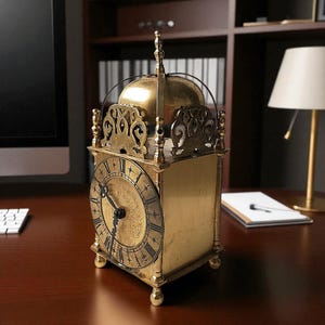 Vintage Brass Lantern Mantel Clock – Smith’s Britain Mid-Century Table Clock – 1950s Traditional Britannia Cheshire Style Timepiece