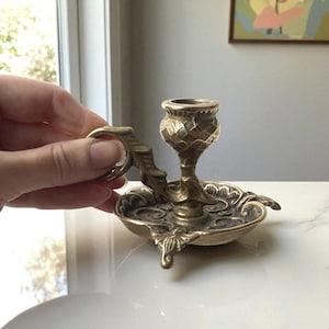 Vintage Brass Thistle Candlestick Holder: Art Nouveau Finger Candle