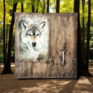 Reclaimed Wood Wolf Wall Clock: Rustic Handmade Pallet Decor
