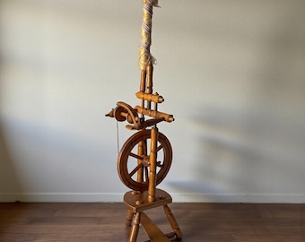 Vintage German Wooden Treadle Spinning Wheel | Rustic Farmhouse Decor