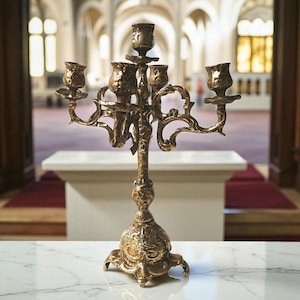 Victorian Bronze Candelabra: Ornate Italian 5-Candle Holder, 16&quot;