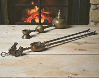 Vintage Solid Brass Fireplace Tongs – Horse’s Head Coal Tongs