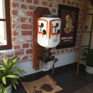 Vintage Spanish Art Deco Coffee Grinder: Wall-Mounted Ceramic Mill, 1920s Kitchen Decor