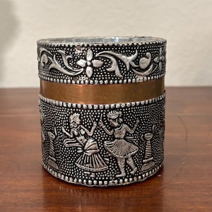 Vintage Embossed Mixed Metal Canister | Indian Decor