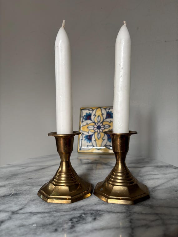 小さなヴィンテージ真鍮製キャンドルホルダー 2個セット