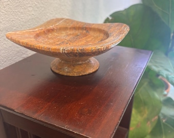 Vintage Travertine Pedestal Stand MCM Stone Bowl Plant Display