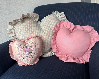Vintage Heart Pillow Set | Shabby Chic Ruffle Decor