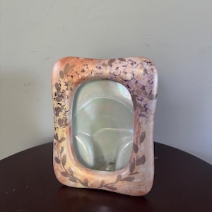 Vintage Iridescent Ceramic Picture Frame Floral Motif 3x4 Romantic Desk Decor