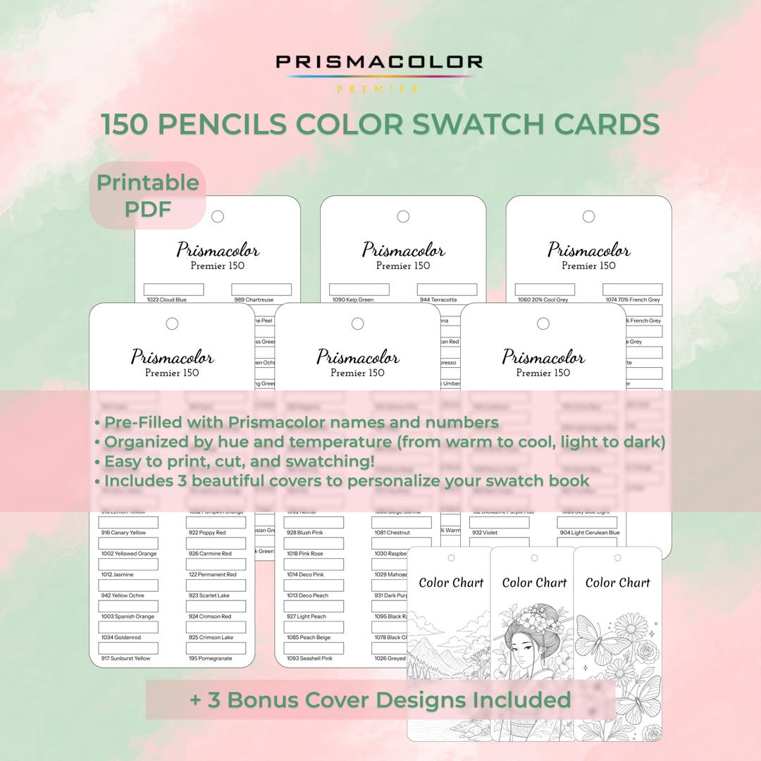 Prismacolor 150 Premiers Colored Pencils Swatch Cards: Names