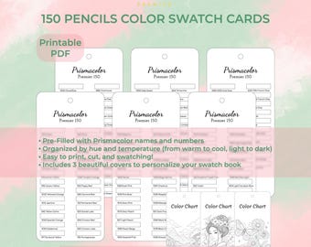 Prismacolor 150 Premiers Colored Pencils Swatch Cards: Names & Numbers (Printable PDF)