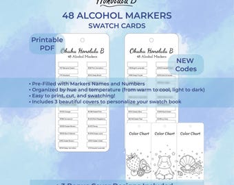 Tarjetas de muestras de marcadores de alcohol Ohuhu Honolulu B 48: nombres y números (PDF imprimible)