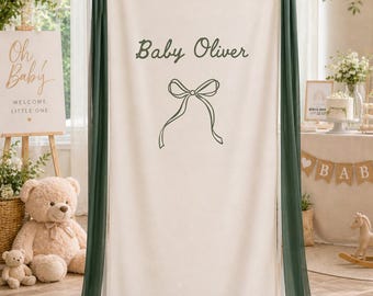 Baby Shower Welcome Sign Banner Personalized Baby Name Banner Custom Linen Baby Shower Backdrop Newborn Welcome Sign Neutral Baby Decor