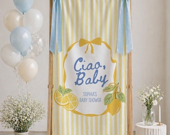 Baby Shower Welcome Banner Boy, Lemon Baby Shower Banner, Ciao Baby Sign, Blue Yellow Baby Shower Decor, Personalized Backdrop