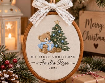 Personalized Baby First Christmas Embroidery Hoop Ornament, Custom Baby Name Christmas Keepsake, Newborn Holiday Gift 2026