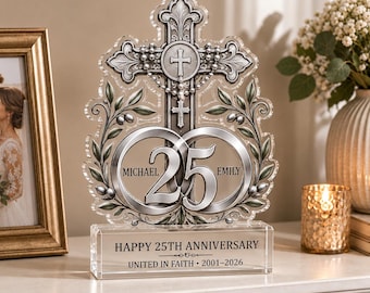 Personalized 25th Anniversary Acrylic Plaque, Silver Wedding Anniversary Gifts for Catholic Couple, Parents or Grandparents