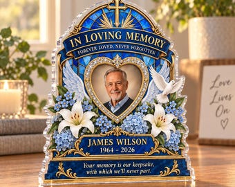 Personalized Memorial Acrylic Plaque with Photo, Christian Sympathy Gift for Loss of Dad, Grandpa or Husband