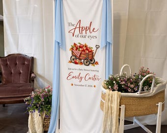 Apple of Our Eye Baby Shower Banner, Personalized Fall Apple Baby Shower Backdrop, Custom Name Fabric Welcome Sign