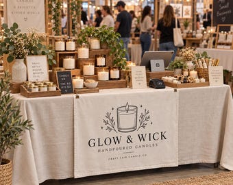 Custom Logo Table Runner for Candle Business, Personalized Craft Fair Vendor Banner, Handmade Market Booth Display Sign