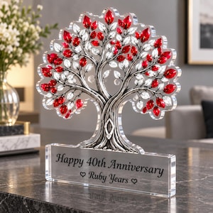 Personalized 40th Anniversary Acrylic Plaque, Ruby Wedding Love Tree Keepsake