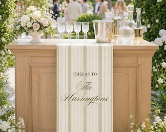 Personalized Wedding Bar Runner, Custom Drink Station Table Runner, Cocktail Hour Reception Decor
