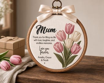 Personalized Mom Embroidery Hoop, Custom Kids Names Floral Gift for Mom, Mother's Day Keepsake