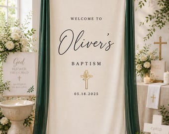Personalized Linen Baby Shower Welcome Banner, A Little Sprout Is On The Way Sign, Custom Garden Shower Backdrop