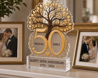 Personalized 50th Anniversary Acrylic Plaque, Custom Golden Anniversary Gift for Couple, Parents Wedding Keepsake