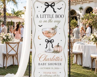 Personalized Little Boo Baby Shower Banner, Custom Halloween Fabric Welcome Sign, Chic Fall Baby Shower Backdrop