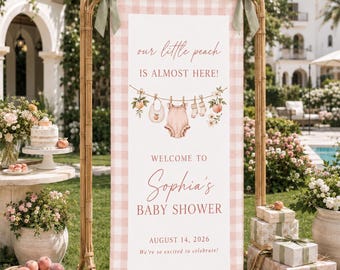 Personalized Peach Baby Shower Banner, Custom Fabric Welcome Sign, Baby Girl Shower Backdrop Decor