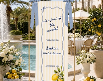Personalized Bridal Shower Banner, Custom Linen Style Lemon Welcome Sign, Bride To Be Party Backdrop Decor