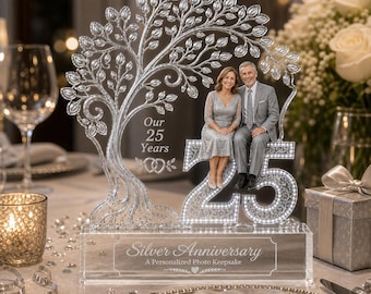 Personalized 25th Anniversary Photo Plaque, Silver Wedding Gift for Parents, Custom Couple Acrylic Keepsake