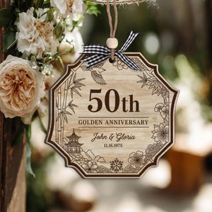 Personalized 50th Anniversary Wooden Ornament, Wedding Gift for Couple Anniversary, 50 Years Married Wedding Anniversary Gift.