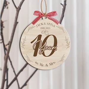 Personalized 10th Anniversary Ornament, 10th Wedding Anniversary Wood Ornament, Gift for Couples, 10 Year Anniversary Gifts for Him or Her