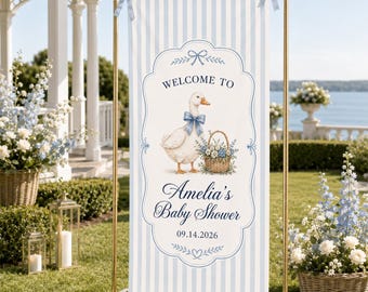 Personalized Baby Shower Banner, Custom Blue Duck Welcome Sign, Baby Boy Shower Backdrop Decor