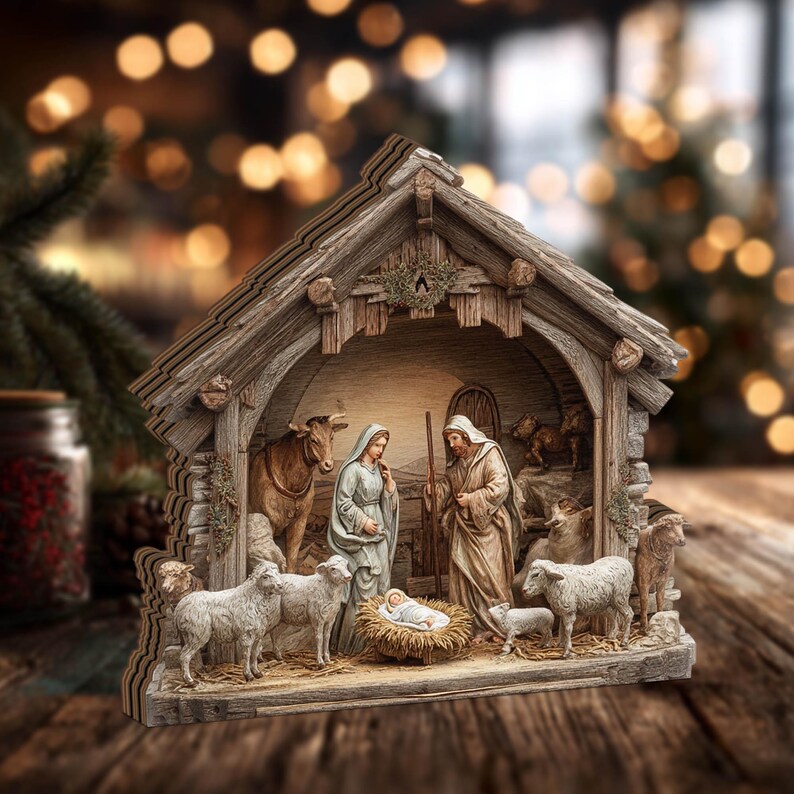 Rustic Wooden Nativity Scene | Holy Family Manger Christmas Decor - Etsy