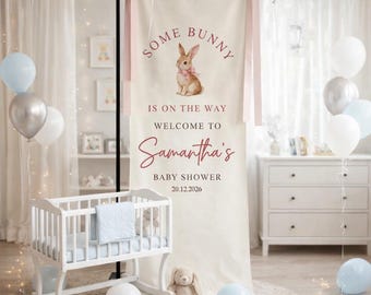 Personalized Baby Shower Banner Bunny Theme Custom Name Welcome Sign Baby Girl Shower Backdrop Spring Baby Shower Decor